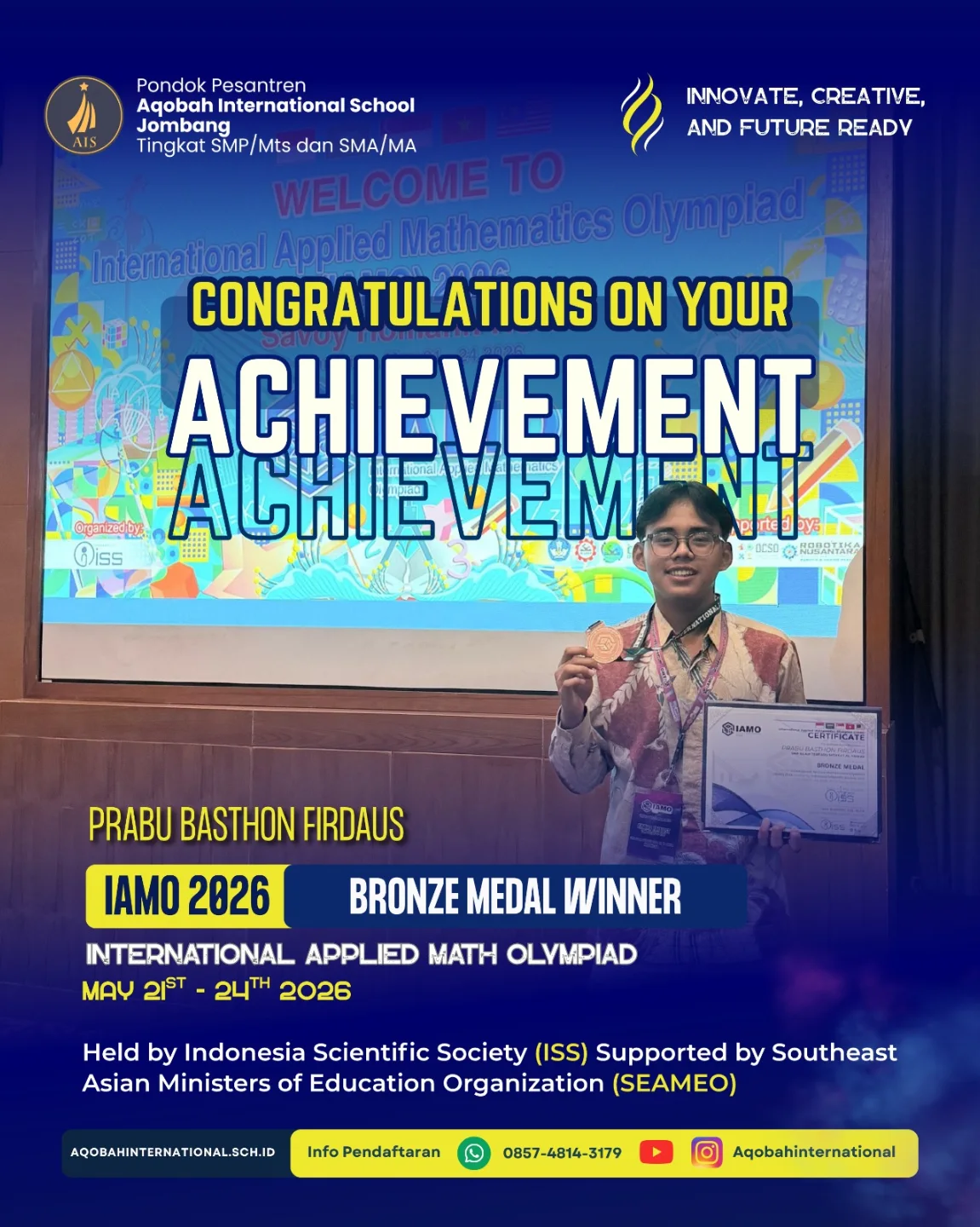 Prabu Basthon Firdaus Raih Medali Perunggu IAMO 2026 International Applied Math Olympiad